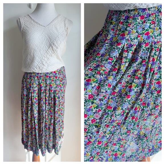 Vintage 90s Liz Claiborne Floral print Knee Length Skirt Pockets Spring - Picture 4 of 8